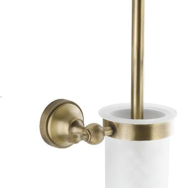 KENWAY Toilet Brush Holder with Glass Cup Brass Bronze — حامل فرشاة تواليت KENWAY مع كوب زجاج نحاس أصفر برونزي